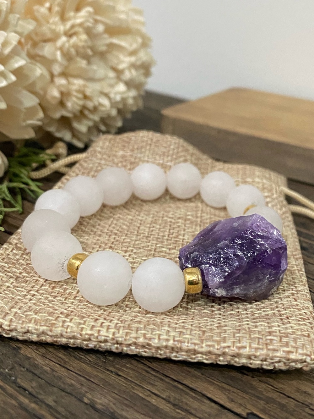 Natural Rose Quartz & Amethyst Stone Stretch Bracelet